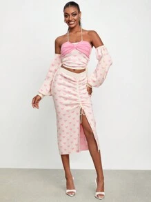 VNCIRCLE 设计师心形图案抽绳开叉大腿优雅毛衣裙，秋季，适合秋冬季，节日，派对，除夕， - 彩色 - 查看 2