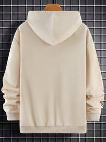 Manfinity Campus Court Áo hoodie dây rút có họa tiết chữ Kangaroo dành cho nam - Màu be - Xem 2