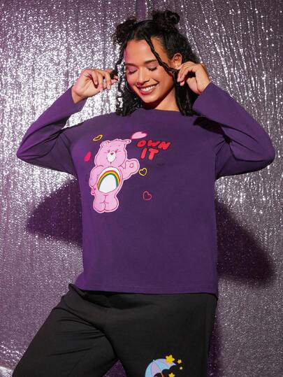 SHEIN X Care Bears Plus Bear & Letter Graphic Tee