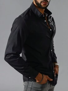 Manfinity LEGND Hombres Camisa con estampado de telaraña con botón - Negro - Ver 5