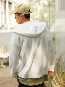 Claim Dot Men Zip Up Drop Shoulder Hooded Cardigan - White - View 2