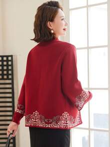 Floral Pattern Duffle Cardigan & Knit Top