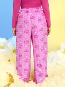 SHEIN X Care Bears Plus Letter Graphic Wide Leg Pants - Pink - View 2