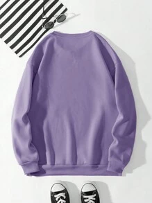 Manfinity Homme 男士字母拼貼落肩套頭衫 - 紫色 - 查看 2