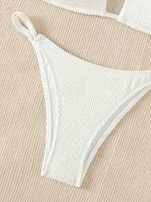 Bonvoyette 2026 Spring/Summer Women's Adjustable Spaghetti Strap Drawstring Waist Side Adjustable Thong Bikini Sexy Vacation White Two Pieces Swimsuit - White - View 4