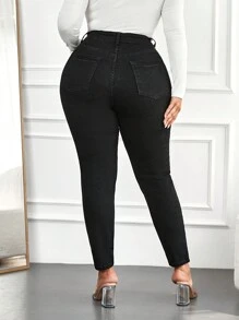 EURMUSE Plus Size  High Waist Skinny Jeans - Black - View 2
