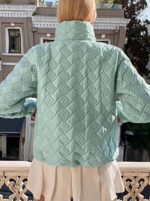 EURMUSE Zip Up Quilted Coat - Mint Green - View 2