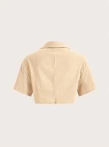 SHEIN EZwear Camicia corta con tasche a patta, top a maniche corte - Albicocca - Visualizzare 2