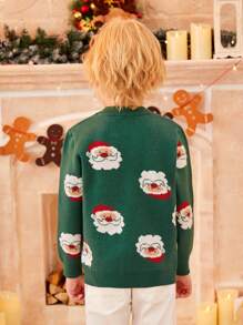 SHEIN Suéter con patrón de Papá Noel de Navidad para niño joven - Verde Oscuro - Ver 2