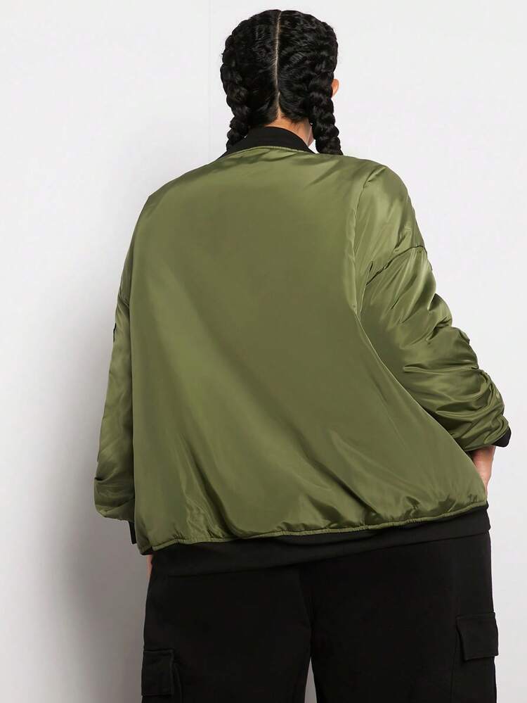 Plus Size Zip Up Drop Shoulder Padded Coat