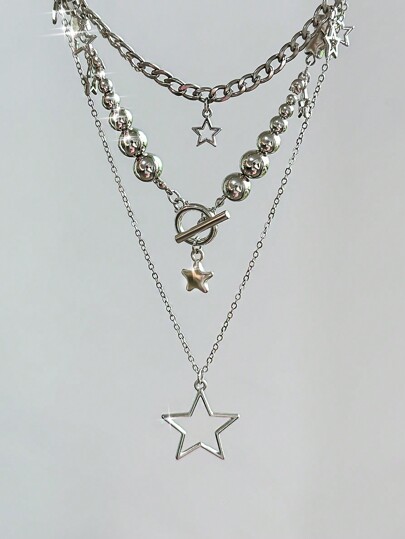 Goth 3pcs Fashion Zinc Alloy Star Charm Necklace For Women For Daily Decoration