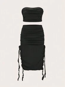 Celure Plus Ruched Tube Top & Drawstring Side Skirt