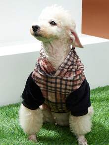Pamile Pet Flannel Plaid Hooded Sweatshirt With Color-blocking - Multicolor - View 6