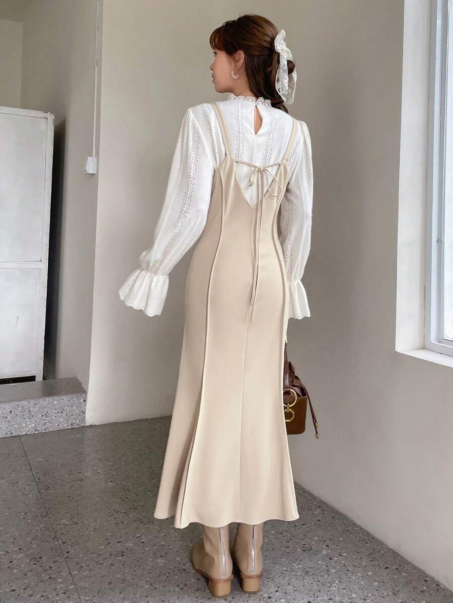 FRIFUL Tie Back Mermaid Dress Without Blouse - Apricot - View 1