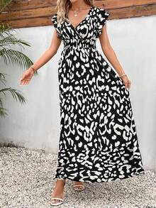 SHEIN Frenchy Allover Print Butterfly Sleeve Ruffle Hem Dress - Multicolor - View 6