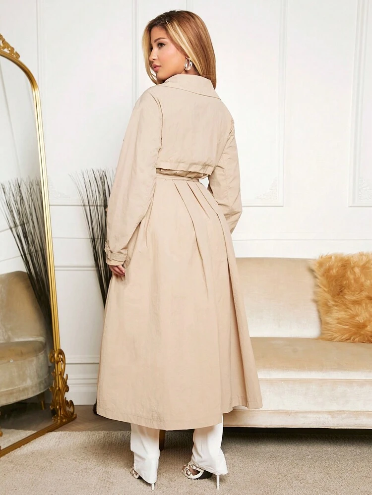 Lapel Neck Flap Pocket Belted Trench Coat