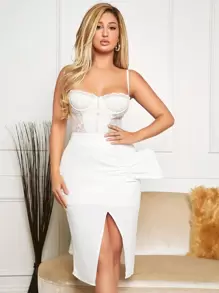 SHEIN SXY Xù Tách đùi Váy - trắng - Xem 1