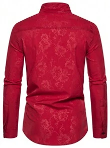 Genlund 男士花卉提花鈕扣襯衫 - 紅色 - 查看 2