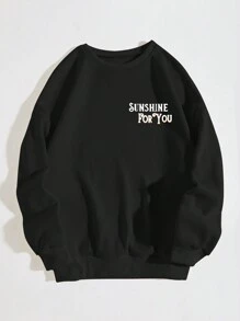 SHEIN EZwear Slogan & Skull Print Thermal Pullover - Black - View 2