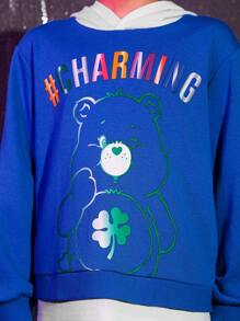 SHEIN X Care Bears 男大童熊和字母圖案連帽衫和運動褲