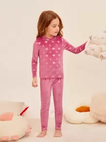 年輕女孩粉白色心形圖案2件緊身睡衣套裝,可分開購買作為媽媽和我搭配服飾 - 玫紅色 - 查看 5