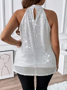 Allurite Plus Sequin Halter Top - Silver - View 2