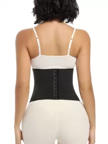 Women's Black Fabric Medium Stretch Casual Comfy Lace Detail Waist Trainer Corset - Black - View 2