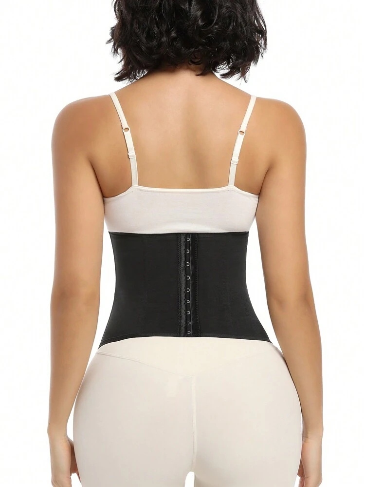 Women's Black Fabric Medium Stretch Casual Comfy Lace Detail Waist Trainer Corset