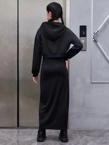 Cô gái tuổi teen Zip Up Áo & Váy - màu đen - Xem 2