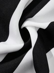 SHEIN VCAY Talla grande Vestido camisero con estampado de rayas bajo irregular - Blanco y Negro - Ver 2