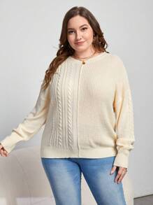 SHEIN Essnce Plus Cable Knit Batwing Sleeve Sweater