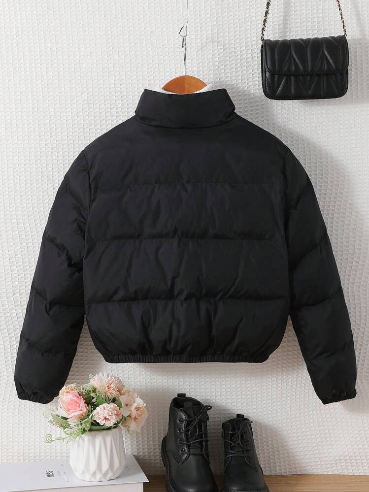 SHEIN Leap Crew מעיל מרופד עם רוכסן מכתב Tween Girl - שחור - ראה 2