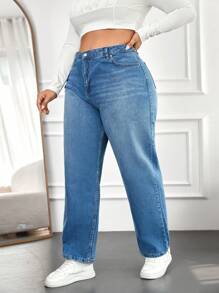 SHEIN Cottnline بنطال جينز بجيوب مائلة كاجوال - الأزرق - مشاهدة 3