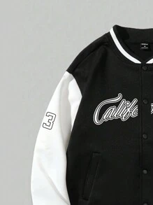 ROMWE MEN Prep 男士拼接字母印花夾克 - 黑與白 - 查看 6