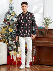 GENTILAND Loose Men's Christmas Print Button Up Shirt