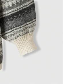 ROMWE Academia Geo Pattern Drop Shoulder Sweater - Grey - View 3