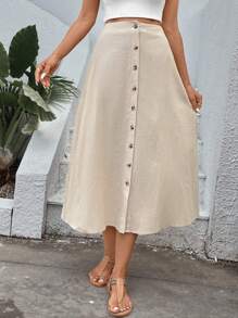 SHEIN VCAY Falda amplia con botón delantero