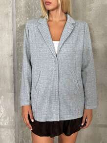 SHEIN EZwear Women Blazers Kantong Tombol Depan Plain Casual - Grey - View 1
