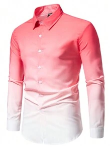 Manfinity Mode Men Ombre Button Up Shirt - Red and White - View 4