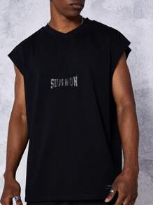 Men Tank Top With Front Graphic For Daily Wear - Black - View 3