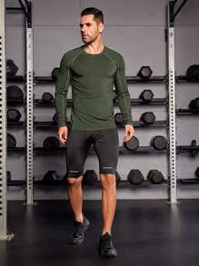 1pc Contrast Top-stitching Sports Tee - Army Green - View 5