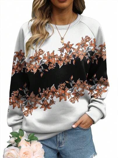 Floral Print Raglan Sleeve Sweatshirt