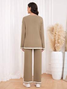 Mulvari 落肩毛衣 & 针织裤 2 件套 - 駝色 - 查看 2