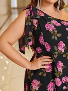SHEIN Belle Plus Allover Floral Print One Shoulder Dress - Multicolor - View 6