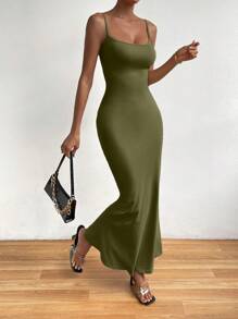 Zolique 素色魚尾裙下擺吊帶洋裝 - 綠色 - 查看 3