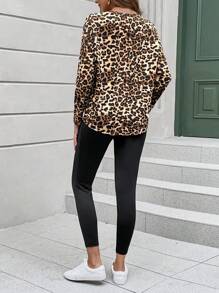 SHEIN LUNE Leopard Print Tee & Ripped Leggings - Multicolor - View 3