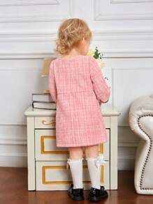 SHEIN Baby Girl Plaid Print Contrast Trim Dress - Pink - View 2