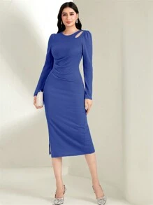 Modelyn Vestido con abertura fruncido de muslo con abertura - Azul - Ver 6