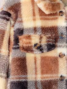 SHEIN Young Girl Plaid Print Teddy Jacket & Hat - Multicolor - View 3