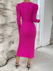 SHEIN Privé 雞心領口羊腿袖短款上衣&高衩半身裙